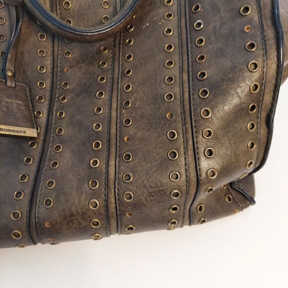 Borsani Moss Green Large Tote Handbag Crossbody Rivets Defects - Picture 5 of 12